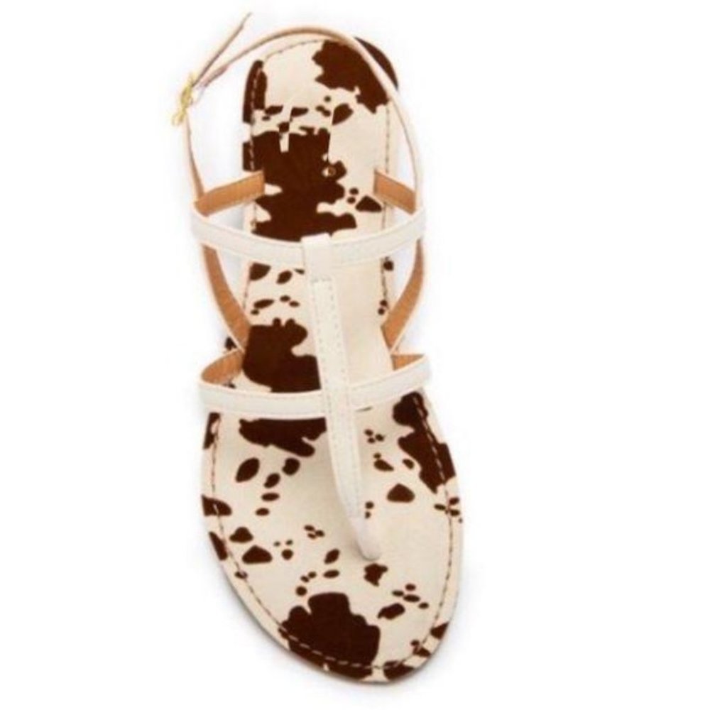 Strappy Cow Print Sandals in Black - Picture 5 of 5